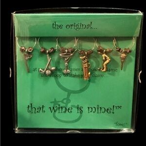 💖5/$25💖 GOLF THEME WINE GLASS CHARM SET OF 6
